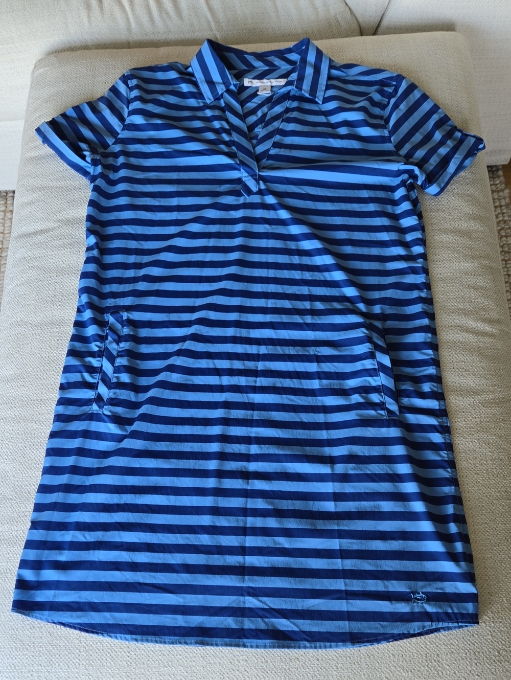 Southern Tide Blue Striped Polo Midi Dress M Golf Clubhouse Sport Travel Boat